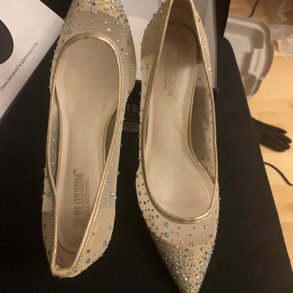 De Blossom Collection Gold Heels with Rhinestones